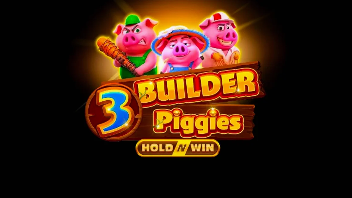 Isang makulay na eksena mula sa 3 Builder Piggies slot na nagpapakita ng mga baboy at ang kanilang mga bahay.