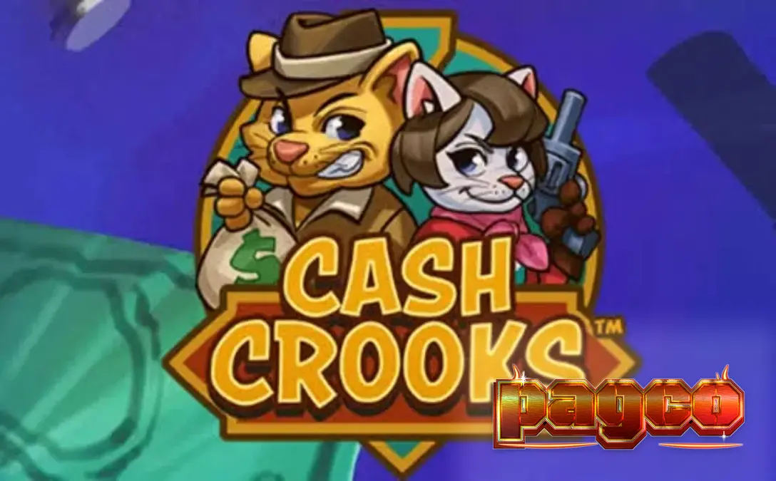 Isang makulay na visual ng Cash Crooks slot na nagpapakita ng mga pusa at vault symbols.